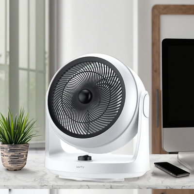 2025 New 5.5m Long-Distance Oscillating Table Fan 3-Speed Knob-Controlled Quiet Motor Design Wide-Angle Airflow for Car Hotel
