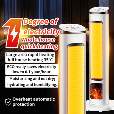 Silent Home/Office Electric Heater Energy-Saving Graphene 3D Flame Effect 3s Rapid Heating 2-Dial Control Tip-Over Heating Wire