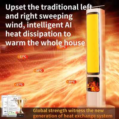 Silent Home/Office Electric Heater Energy-Saving Graphene 3D Flame Effect 3s Rapid 2-Dial Control Tip-Over Freestanding PTC